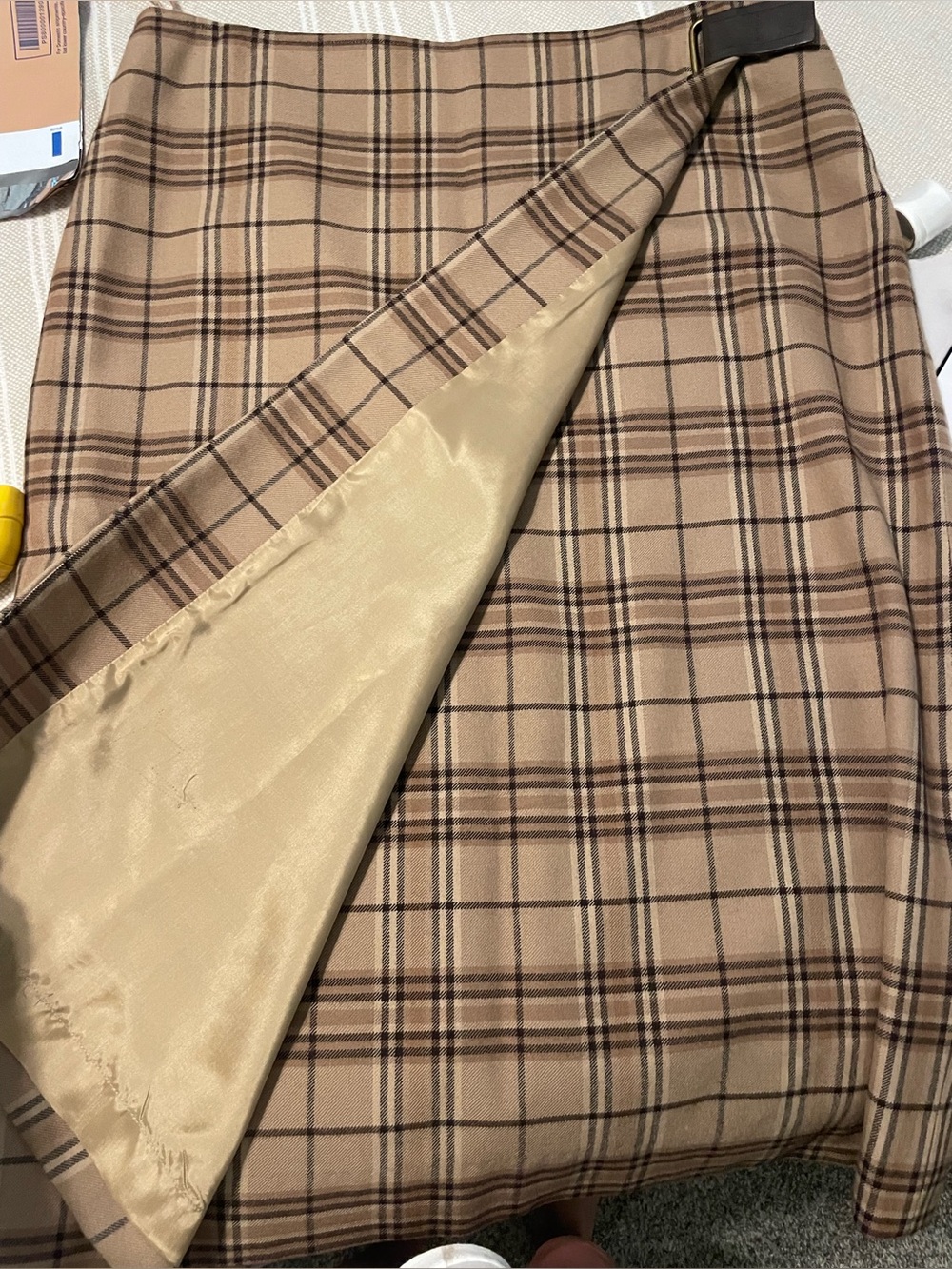 Jones New York Sport 100% Wool Plaid Full Wrap Skirt Size 16 Brown - Picture 3 of 8